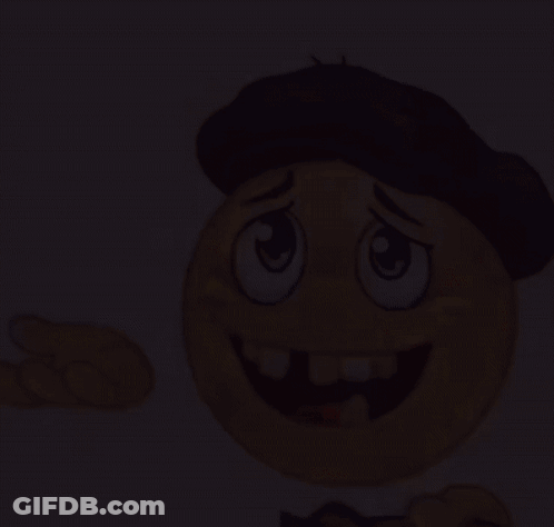 Smiley Face In Brown Hat Smiling And Pointing GIF