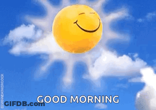Smiley Face Sun Floating Saying Good Morning GIF