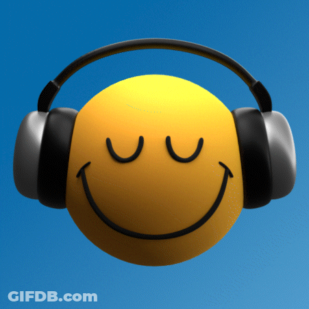 Smiley Face Wearing Headphones Blue Sky GIF