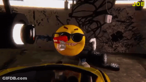Smiley Face Wearing Sunglasses Driving Yellow Car GIF