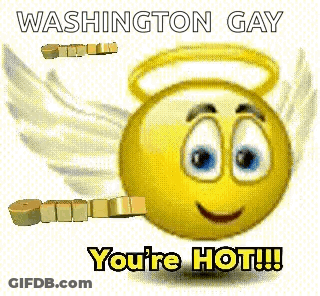 Smiley Face With Angel Wings Saying Washington Gay You're Hot GIF