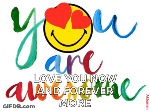 Smiley Face With Red Hearts Saying Love You Now And Forever More GIF