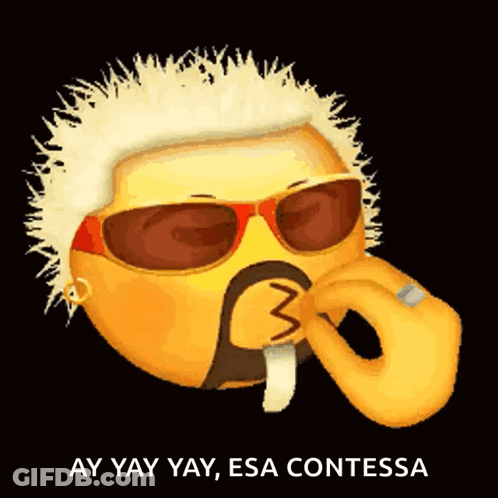 Smiley Face With Sunglasses And Mustache Says Ay Yay Yay Esa Contessa GIF