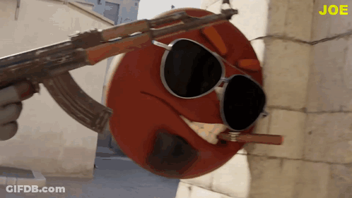 Smiley Face With Sunglasses Holding Gun Smoking Cigarette Joe GIF