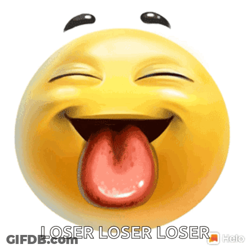 Smiley Face With Tongue Out Saying Loser Loser Loser GIF
