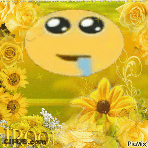 Smiley Face With Yellow Flowers And Jrool GIF