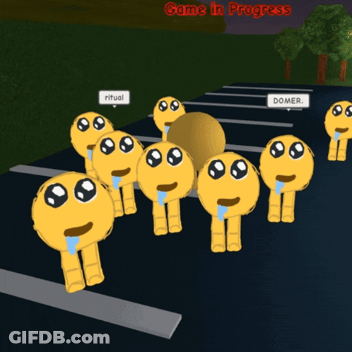 Smiley Faces Standing In Parking Lot GIF