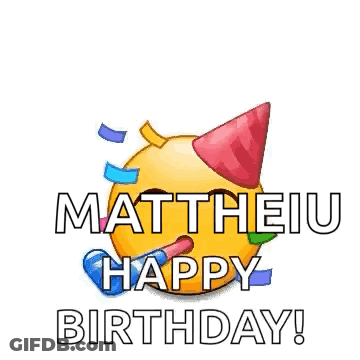 Smiley Faces Wearing Party Hats And Balloons Saying Happy Birthday Matthew GIF