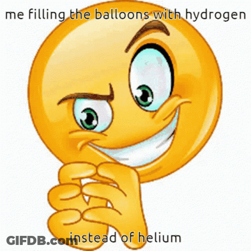 Smiley Filling Balloons With Hydrogen Instead Of Helium GIF