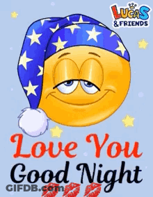 Smiley In Sleep Cap Says Love You Good Night GIF