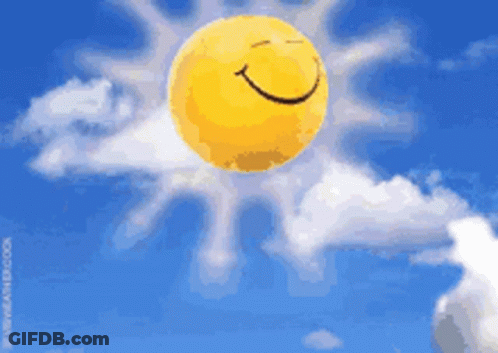 Smiley Sun Flying Through Clouds GIF