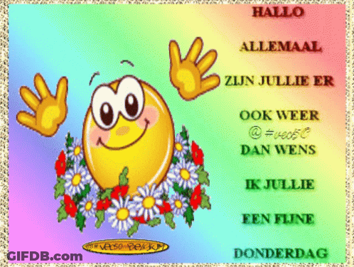 Smiley With Flowers Saying Hallo Allemaal GIF