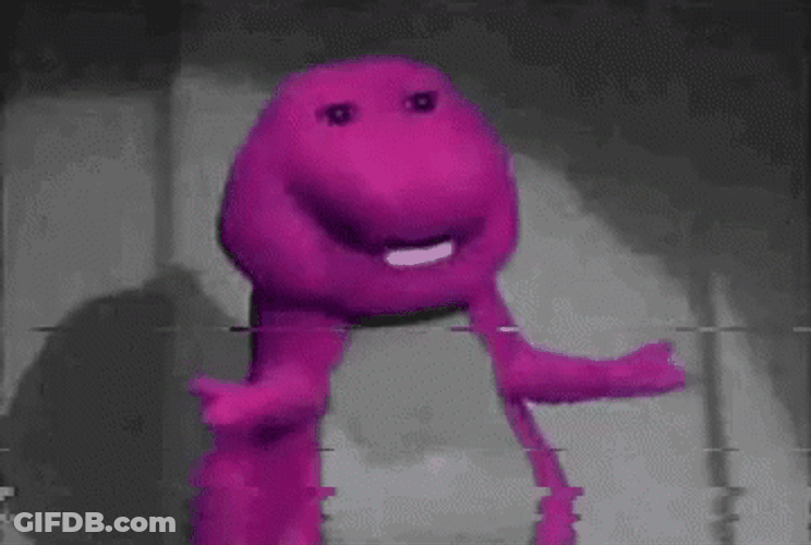 Smiling Barney Glitching GIF