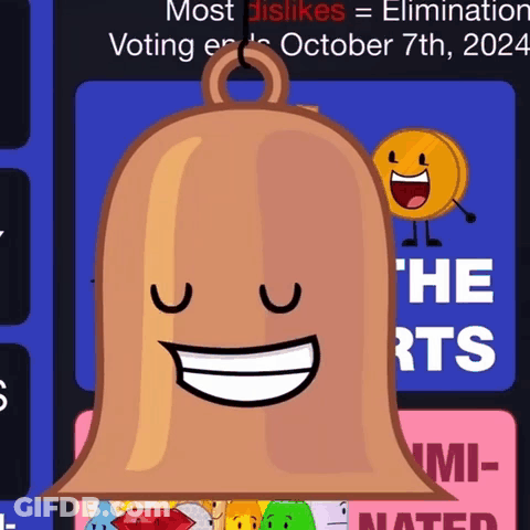 Smiling Cartoon Bell In Front Of Most Dislikes = Elimination Sign GIF