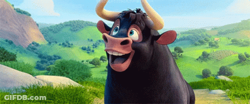 Smiling Cartoon Bull In A Field GIF