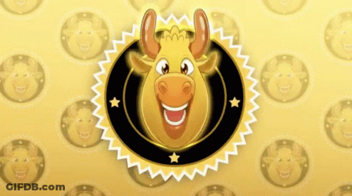 Smiling Cartoon Bull In Black Circle GIF