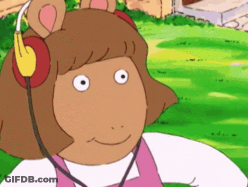 Smiling Cartoon Character Headphones GIF