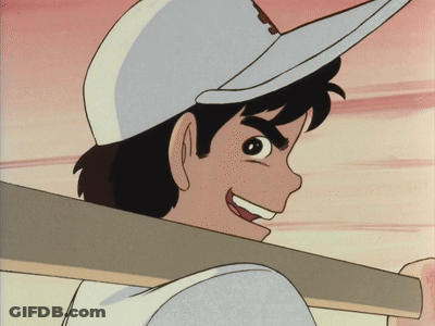 Smiling Cartoon Character Holding Bat GIF