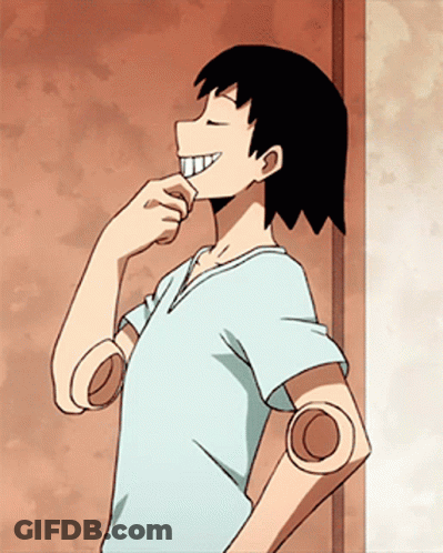 Smiling Cartoon Character Holding Chin GIF