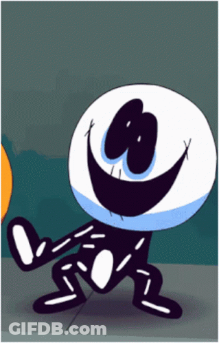 Smiling Cartoon Character Next To Pumpkin GIF