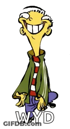 Smiling Cartoon Character Next To Wyd GIF