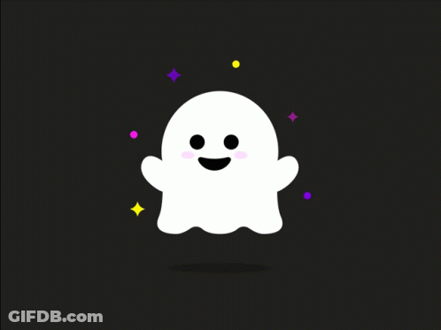 Smiling Cartoon Ghost Surrounded By Stars And Yellow Ball GIF