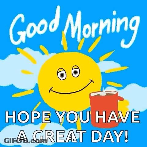 Smiling Cartoon Sun Holding Coffee Good Morning GIF