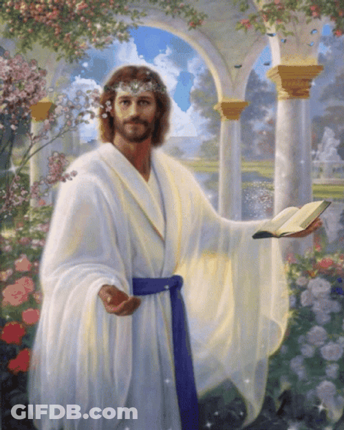 Smiling Jesus Christ Holding A Bible GIF