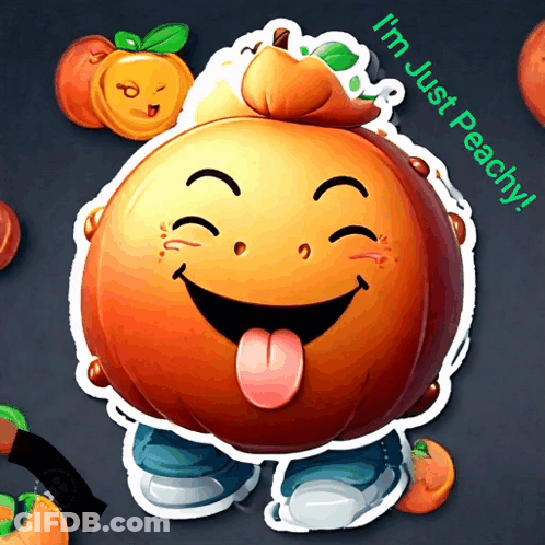 Smiling Peach Saying I'm Just Peachy GIF