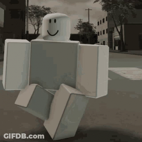 Smiling Roblox Character Walking Down Street GIF