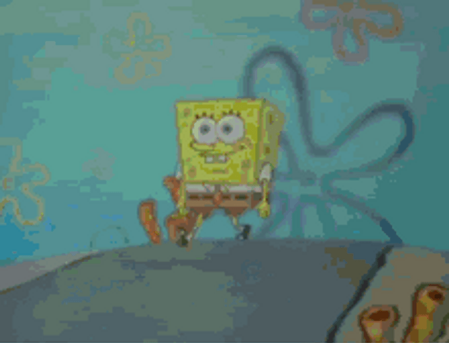 Smiling Spongebob Walking GIF