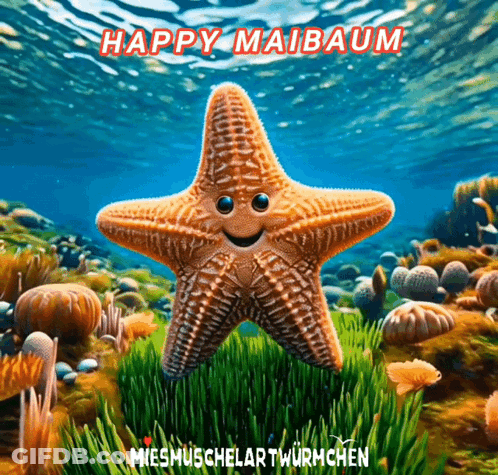 Smiling Starfish Surrounded By Seaweed GIF