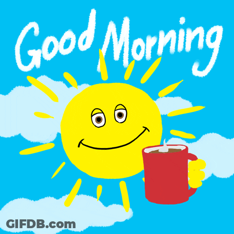 Smiling Sun Holding Coffee Saying Good Morning GIF