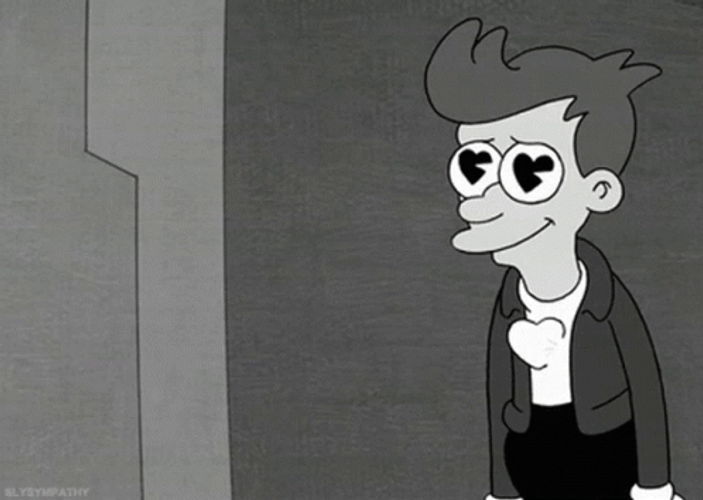 Smitten Phillip Fry Futurama Black And White GIF
