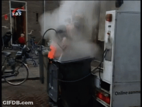 Smoke Coming Out Of Trash Can With SBS Logo GIF