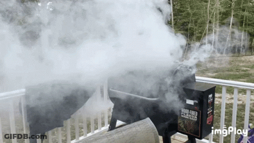 Smoke Is Coming Out Of A Box That Says Wood Roast GIF