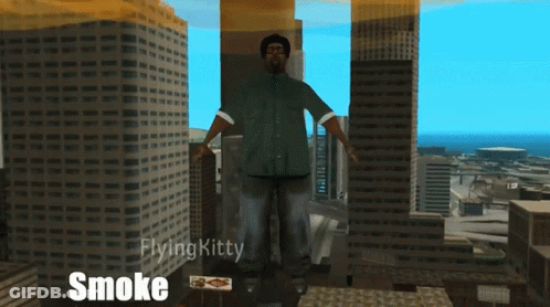 Smoke Video Game Character Standing In Front Of City Skyline GIF