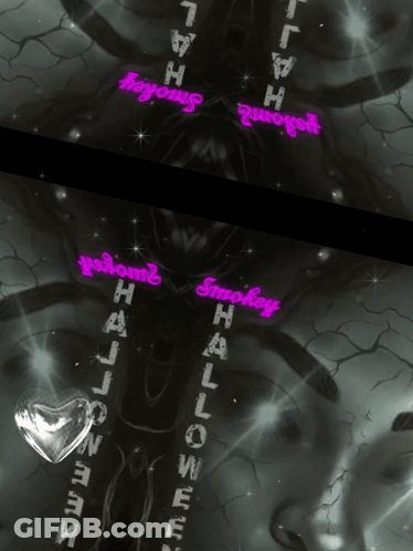 Smokey Halloween Is Written On A Black Background With A Spider GIF