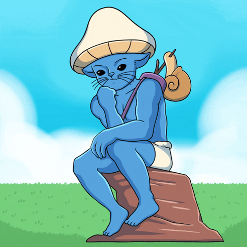 Smurf Cat As The Thinker Statue GIF