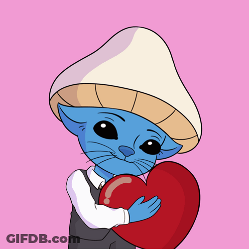 Smurf Cat Hugging Red Heart GIF