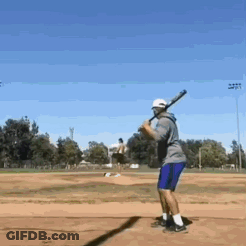 Smurf Cat Man Failing To Hit Baseball GIF