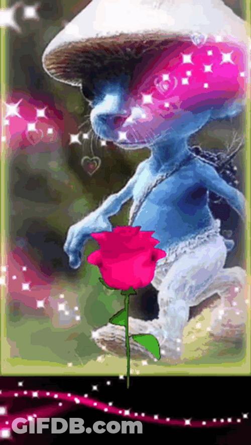 Smurf Cat Meme Roses With Heart GIF