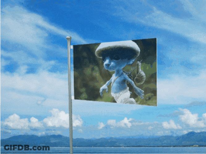 Smurf Cat Picture On Fluttering Flag GIF