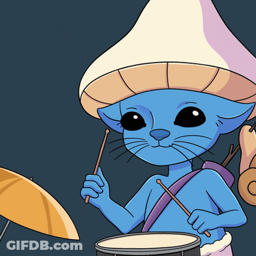 Smurf Cat Playing Drum Set GIF