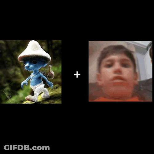 Smurf Cat With Young Boys Faces GIF