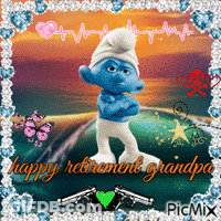 Smurf Happy Retirement Grandpa GIF