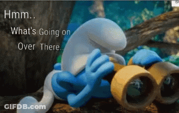 Smurf With Binoculars What's Going On Over There GIF