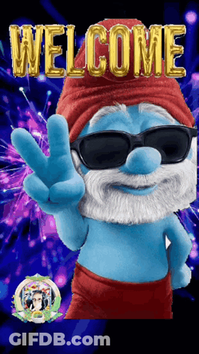 Smurf With Sunglasses And Welcome Hat GIF