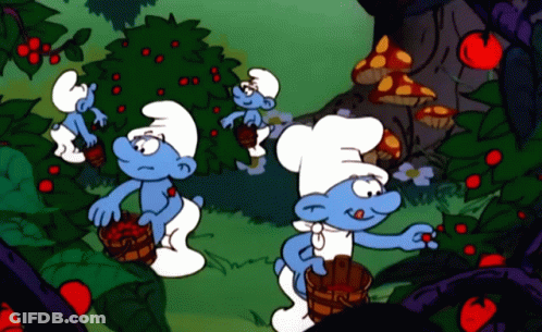 Smurfs Picking Apples In Garden GIF