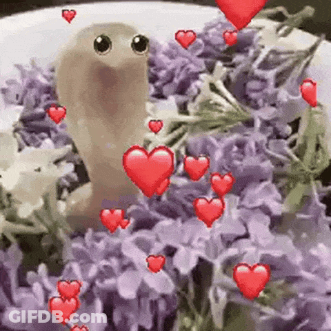 Snail Surrounded By Purple Flowers And Hearts GIF